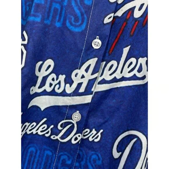 Los Angeles Dodgers MLB Baseball All Over Blue Logo Print Shirt Men's LARGE - Picture 2 of 4